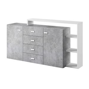 Buffet 2 portes 4 tiroirs blanc et effet béton