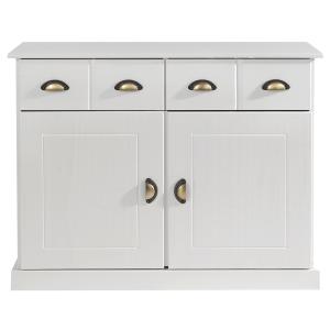 Buffet 2 portes 4 tiroirs en bois massif, blanc