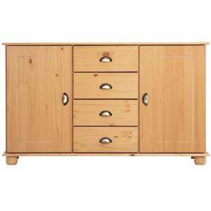 Buffet 2 portes 4 tiroirs en bois massif, coloris anthique