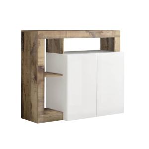 Buffet 2 portes blanc laqué avec niches aspect bois antik