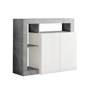 Buffet 2 portes blanc laqué avec niches aspect cimento