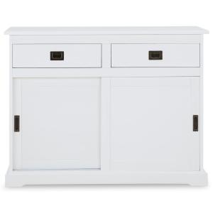 Buffet 2 portes coulissantes 2 tiroirs en bois massif, blanc