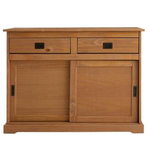 Buffet 2 portes coulissantes 2 tiroirs en bois massif, brun