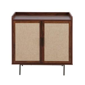 Buffet 2 portes décor noyer et façades en tissu L80 cm