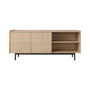 Buffet 2 portes effet bois clair et pieds en métal noir