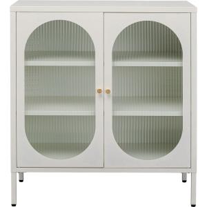 Buffet 2 portes en acier blanc et verre texturé