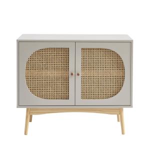 Buffet 2 portes en bois et cannage L90cm - Gris perle
