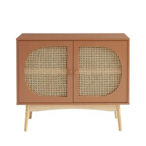 Buffet 2 portes en bois et cannage L90cm - Terracotta