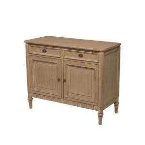 Buffet 2 tiroirs 2 portes bois naturel clair métal bronze