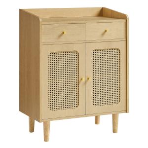 Buffet 2 tiroirs 2 portes style bohème beige chêne