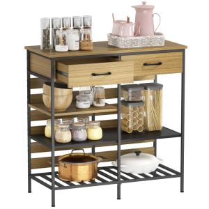 Buffet 2 tiroirs 3 étagères panneau de particules acier boi…