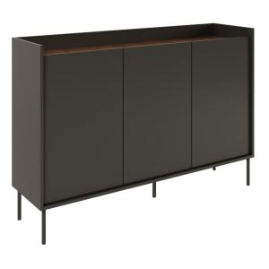 Buffet 3 portes, 140 cm, noir / aspect bois noyer