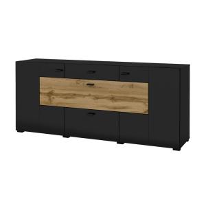Buffet 3 portes 2 tiroirs stratifiés noir et beige