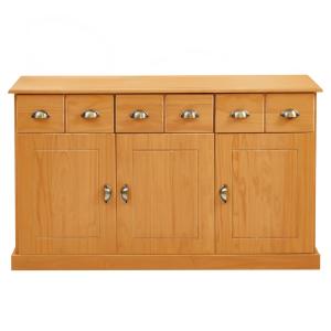 Buffet 3 portes 3 tiroirs en bois massif, coloris antique