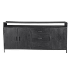 Buffet 3 portes 3 tiroirs L180 cm, Manguier massif noir et…