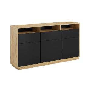 Buffet 3 portes 3 tiroirs stratifiés noir mat et beige