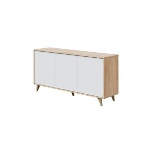 Buffet 3 portes avec 3 étagères L154cm - Blanc / Bois