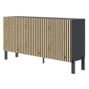Buffet 3 portes avec 3 tiroirs, noir / aspect chêne, 154 cm