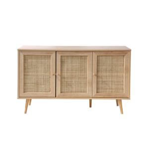 Buffet 3 portes avec cannage rotin et décor bois L120cm