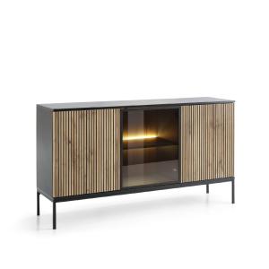 Buffet 3 portes avec LED intégrées Noir et Chêne 154x83 cm…