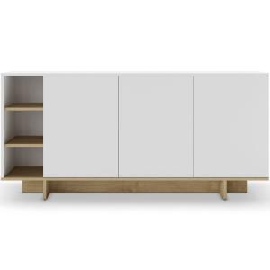 Buffet 3 portes blanc et décor chêne 170 cm