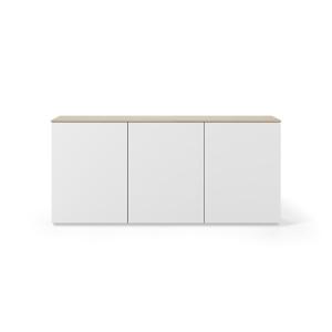 Buffet 3 portes blanc et plateau effet chêne H84