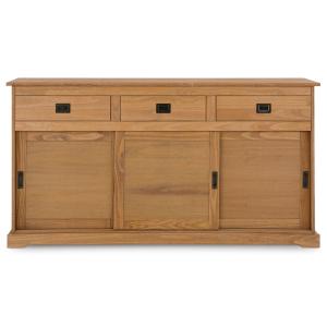 Buffet 3 portes coulissantes 3 tiroirs en bois massif, brun