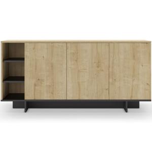 Buffet 3 portes décor chêne et noir 170 cm