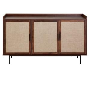 Buffet 3 portes décor noyer et façades tissu L140 cm