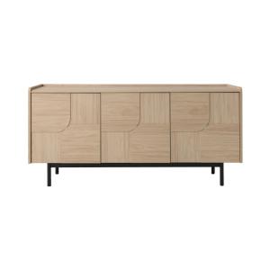 Buffet 3 portes effet bois clair et pieds en métal noir