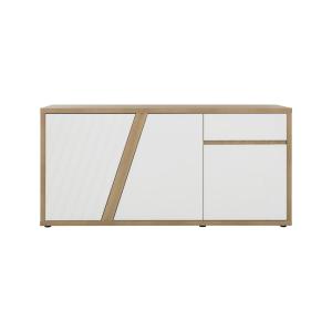 Buffet 3 portes et 1 tiroir effet bois et blanc