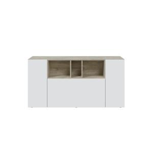 Buffet 3 portes et 3 niches L150cm - Blanc / Bois