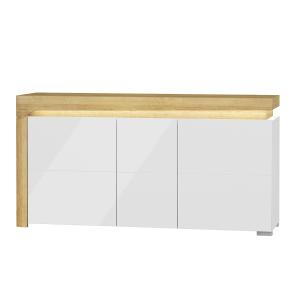 Buffet 3 portes LED inclus stratifiés blanc et bois