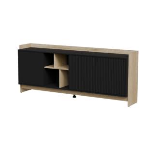 Buffet 3 portes noir mat/chêne 190x77 cm