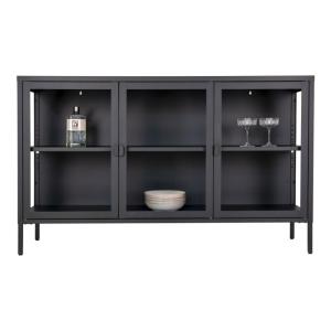 Buffet 3 portes vitrées acier noir 140cm
