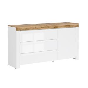 Buffet 3 tiroirs 1 porte stratifiés blanc et bois