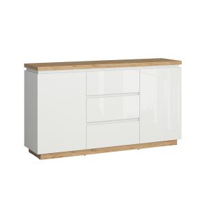 Buffet 3 tiroirs 2 portes stratifiés blanc et bois