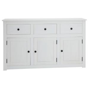 Buffet 3 tiroirs 3 portes en bois massif, blanc