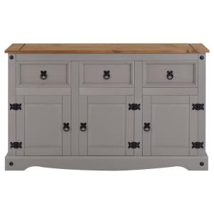 Buffet 3 tiroirs 3 portes en bois massif, gris/brun