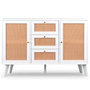 Buffet 3 tiroirs et 2 portes avec cannage l120cm blanc