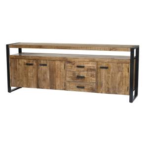 Buffet 3P3T L. 210 cm en Manguier massif et métal noir