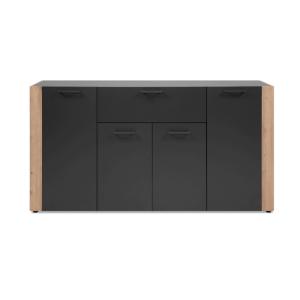 Buffet 4 portes, 1 tiroir effet gris et chêne L162 cm
