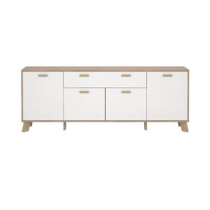 Buffet 4 portes, 1 tiroirs décor chêne et blanc L195,7 cm