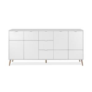 Buffet 4 portes, 3 tiroirs effet blanc et chêne L190 cm
