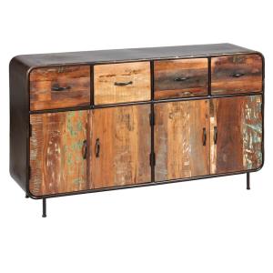 Buffet 4 portes 4 tiroirs en bois massif et métal rouillé