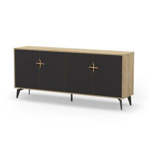 Buffet 4 portes avec pieds en métal L185 cm - Effet Bois cl…