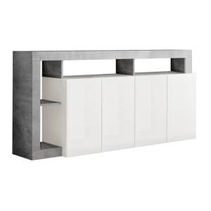 Buffet 4 portes blanc laqué avec niches aspect cimento