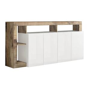 Buffet  4 portes blanc laqué encadrement niches aspect bois…