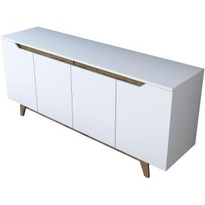 Buffet 4 portes blanc, piètement Noyer 180 cm