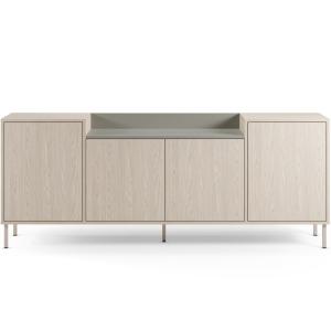 Buffet 4 portes décor chêne clair et vert 200 cm